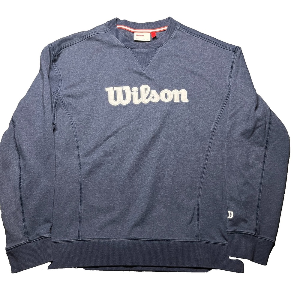 Wilson Tennis Sweatshirt Mens Large Parkside Crew Neck Spell Out Logo Navy Blue